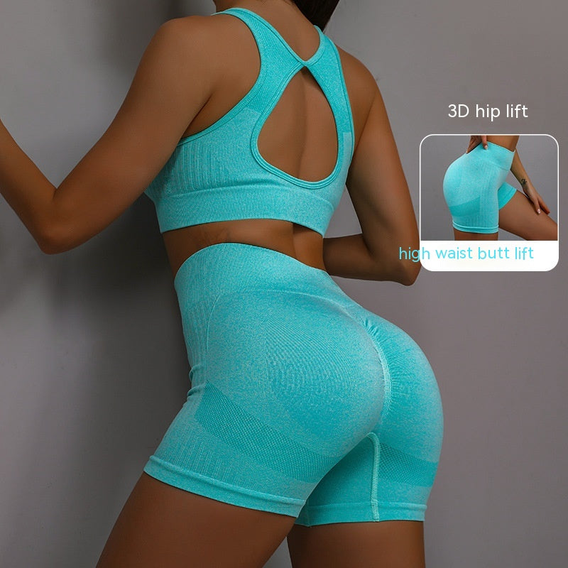 2pcs Sports Fitness Yoga Suit Breathable Hip-Lifting Shorts