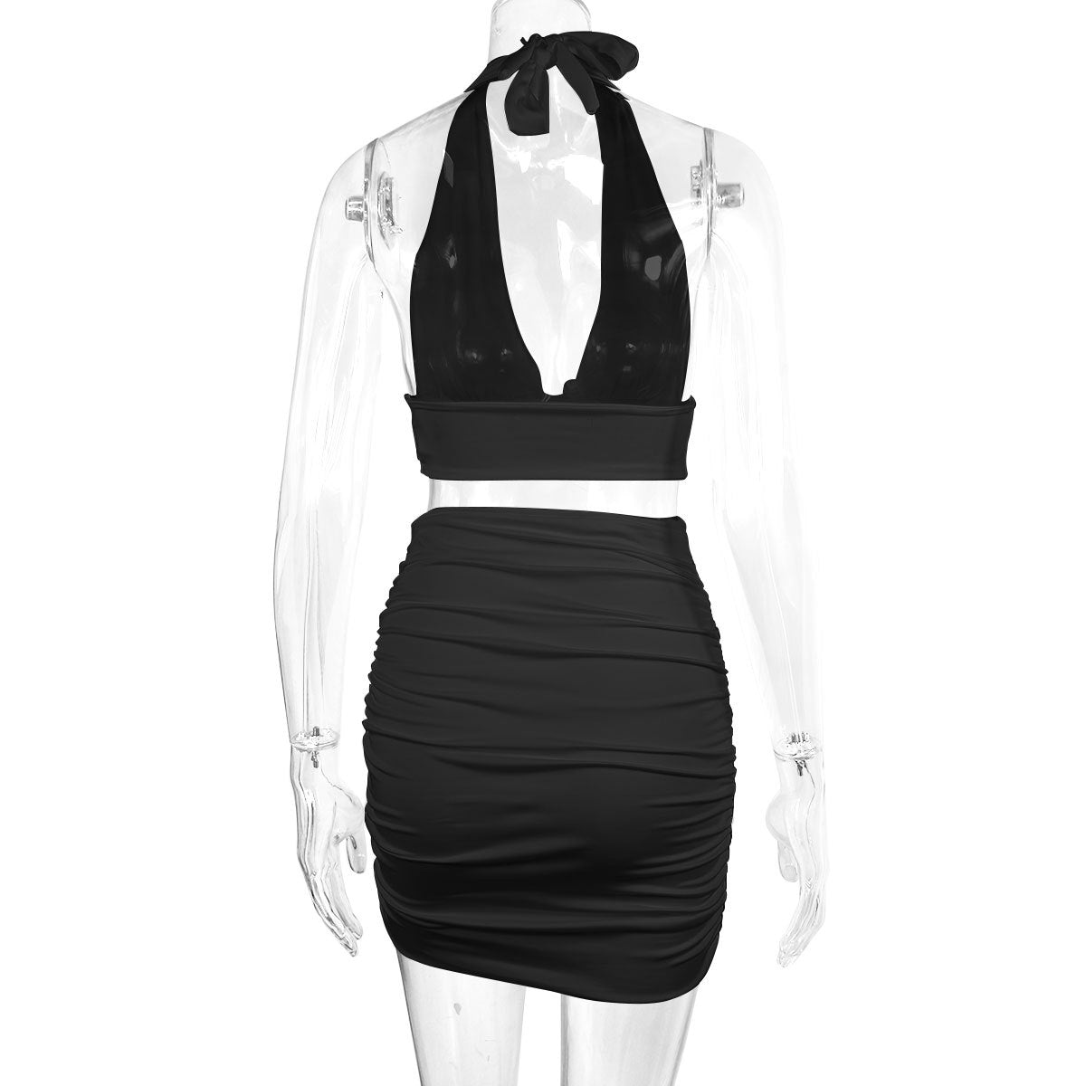 2pcs Dress Suits for Women Halter Lace-Up Hip Top and Pleated