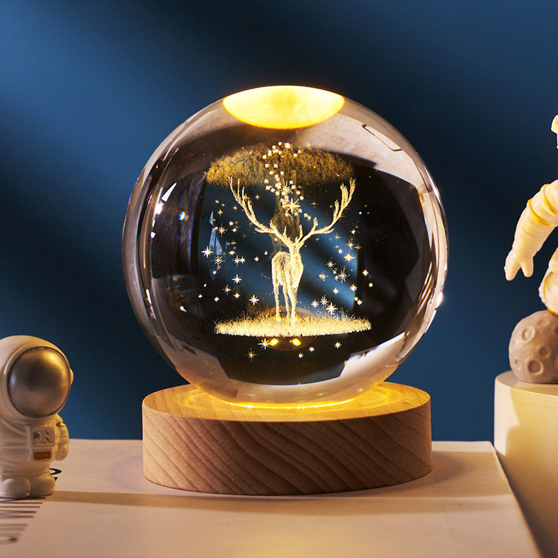 Starry Sky Planet Moon Crystal Ball Night Light - Galaxy Decor Lamp
