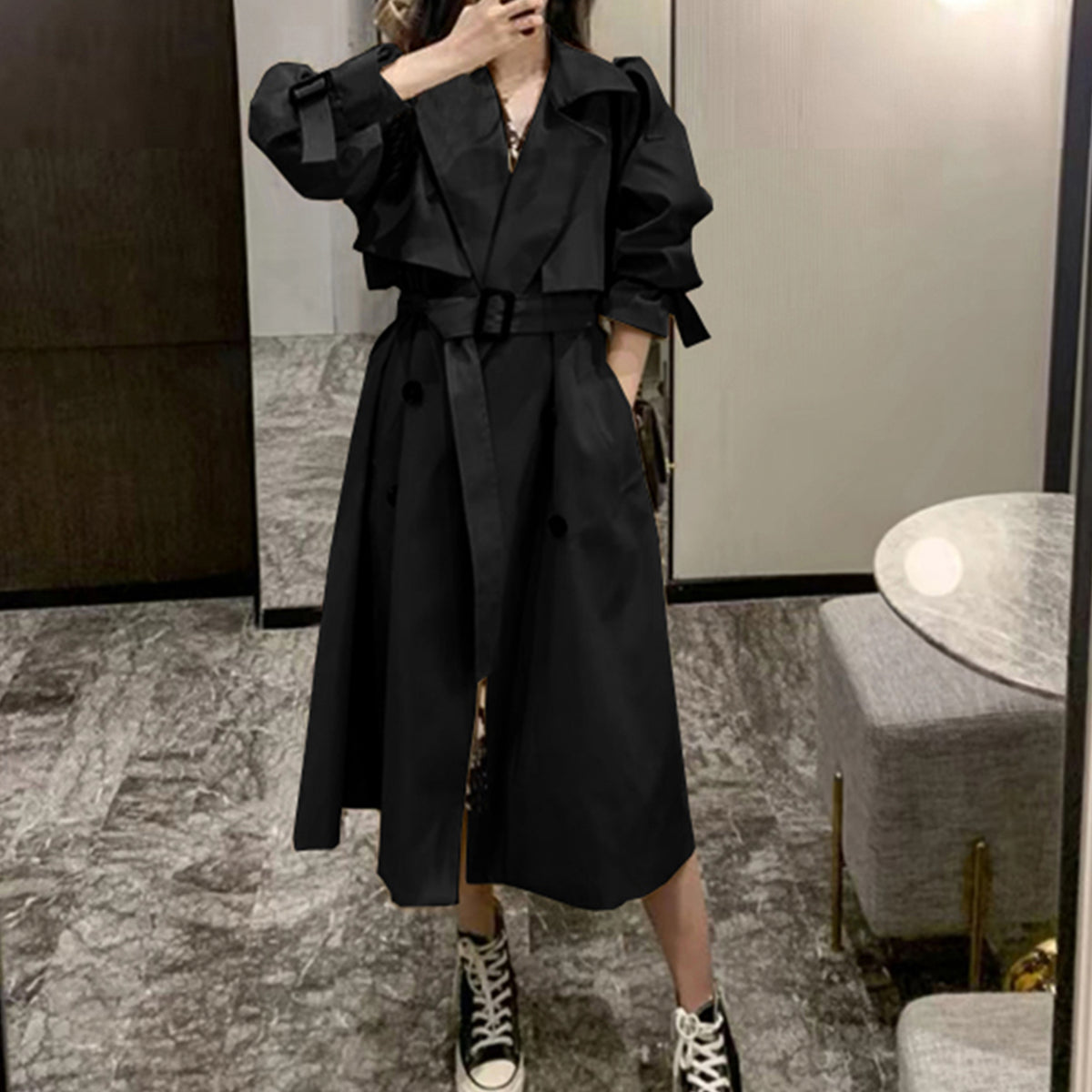 Women Trench Coat Double Breasted Korean Women's Elegant Oversize