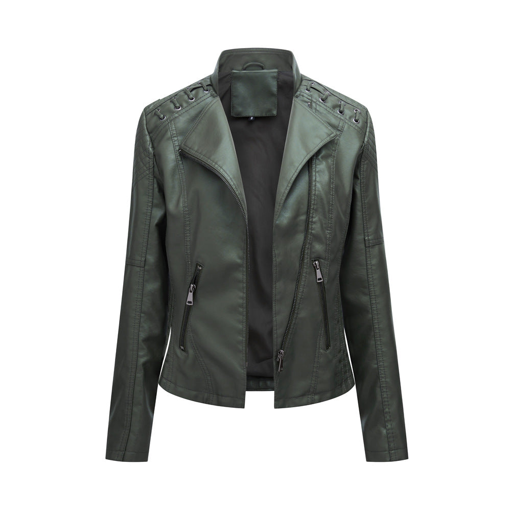 Women's Leather Jackets Short Slim Thin Ladies Motorcycle Suits