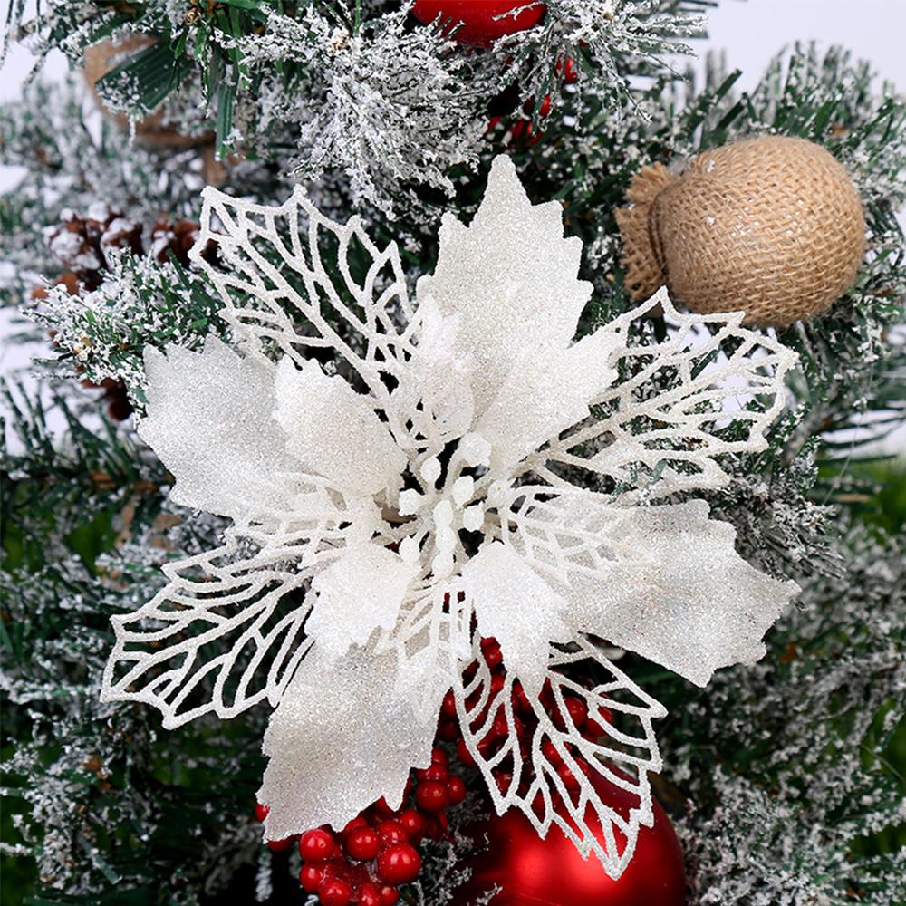 Christmas Glitter Artifical Flowers Tree Decorations for Home Fake