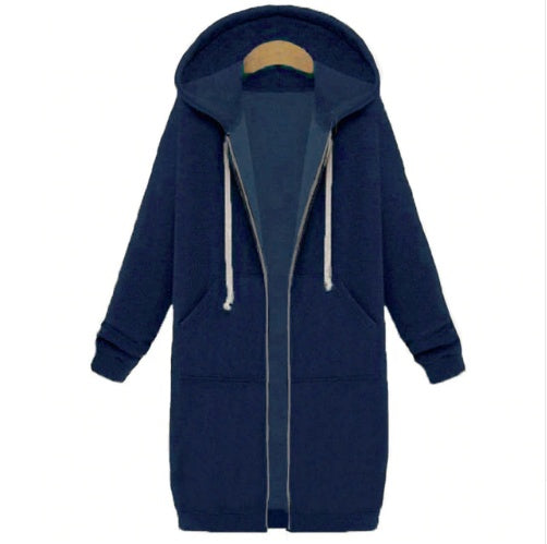 Hooded Long-Sleeved Winter Sweater Women's Jacket in a Long Thick