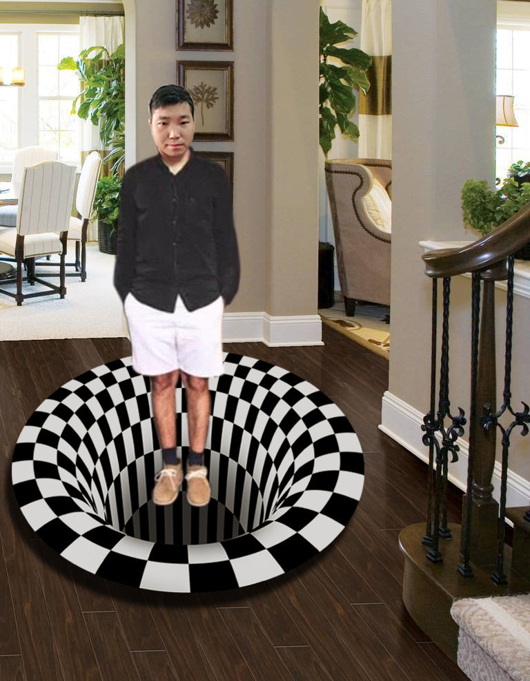 3D Geometric Round Carpet Vortex Illusion Rug Black&white Stereo
