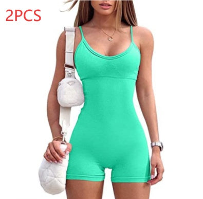 Spaghetti Strap Shorts Jumpsuit Sports Yoga Workout Tight Romper