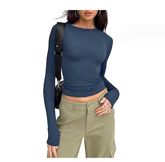Women's Clothing Fashion Slim Long-Sleeved Pullovers Tops Solid