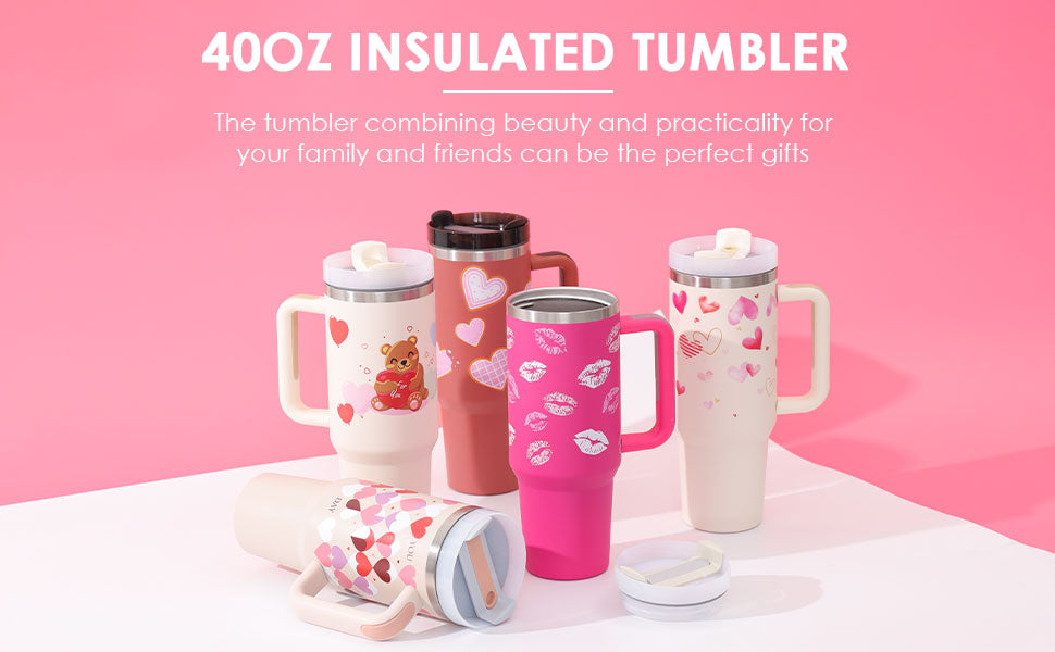 40oz Insulated Tumbler with Handle & Straw - Stainless Steel Leakproof Travel Mug