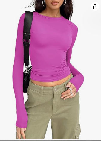 Women's Clothing Fashion Slim Long-Sleeved Pullovers Tops Solid