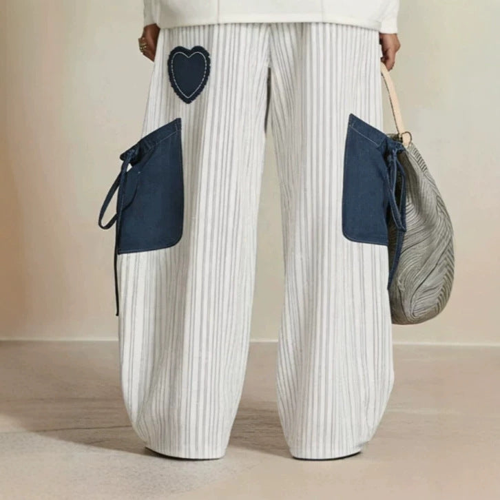 Women's White Wide-Leg Pants with Appliqué Details