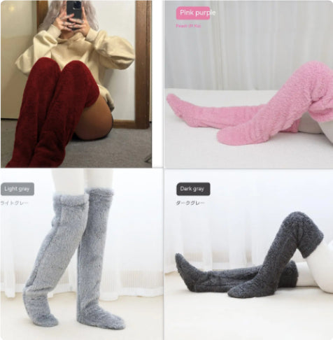 Over Knee High Fuzzy Long Socks Winter Warm Cold Leg Joint Cold-Proof