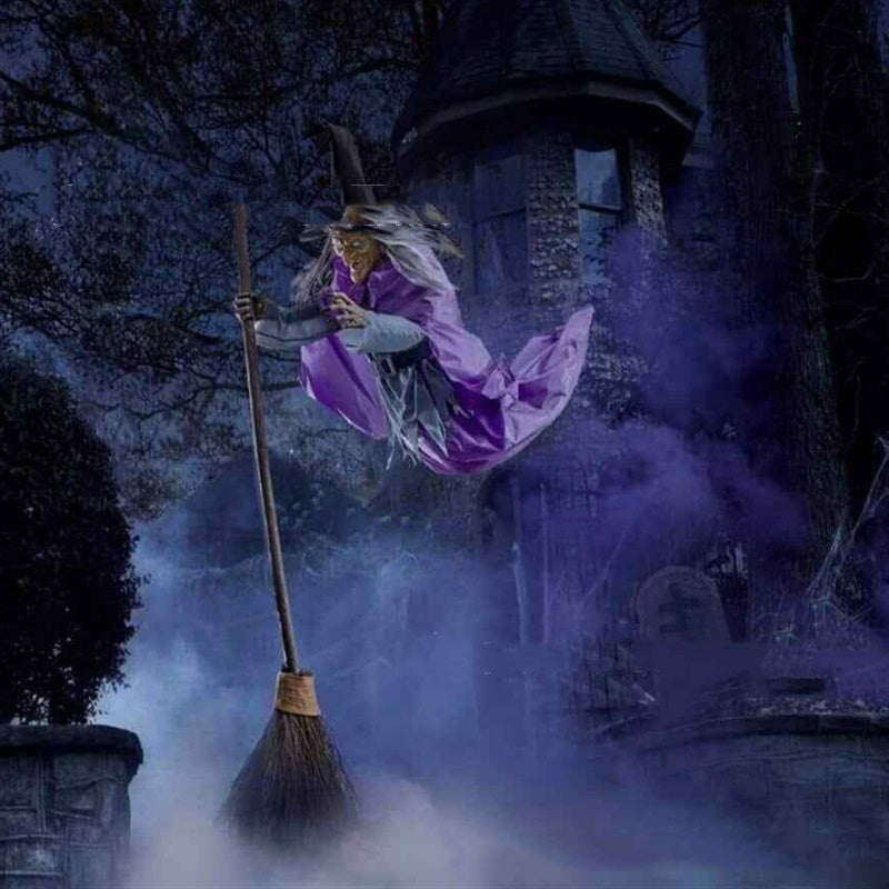 Large Flying Witch on Broom - Outdoor Halloween Yard Decoration