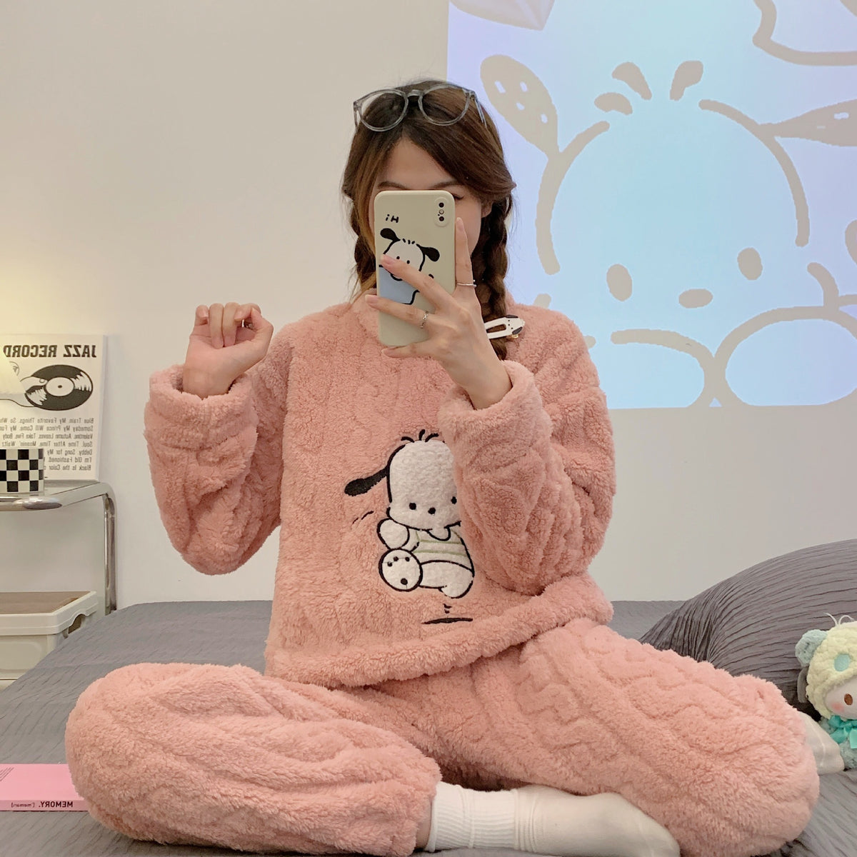 Winter Pajamas Sets Homewear Solid Color Loose Thickened Coral Velvet