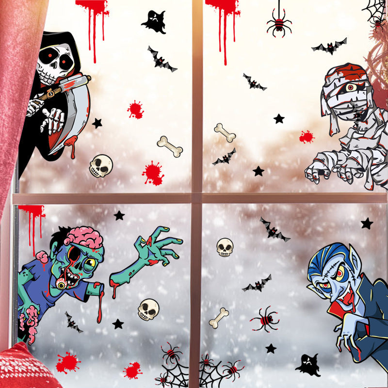 Halloween Window Clings - Static Stickers with Pumpkins, Ghosts & Bats