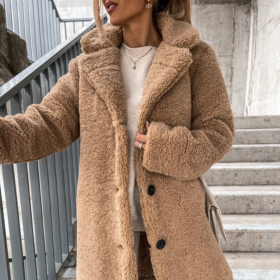 Women's Long-Sleeved Lapel Plush Jacket Top