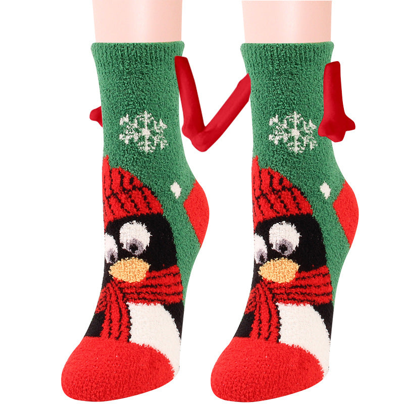 Christmas Supplies Magnetic Suction Hand in Couple Socks Coral Fleece