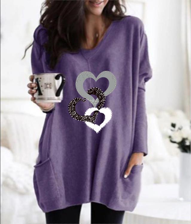 Women's Printed Pocket Round Neck Mid-Leng