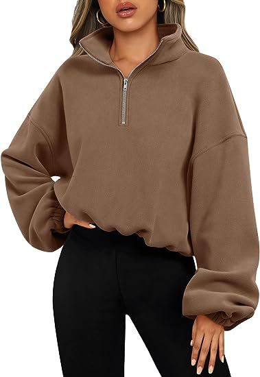 Loose Sport Pullover Hoodie Women Winter Solid Color Zipper Stand