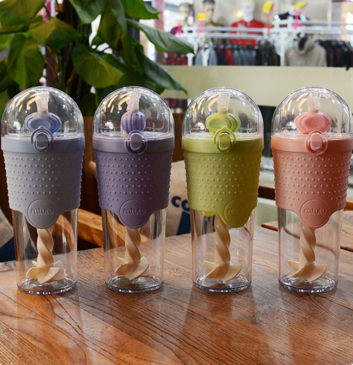 500ML Kids Plastic Water Bottles Protein Shaker Blender with Straw BPA