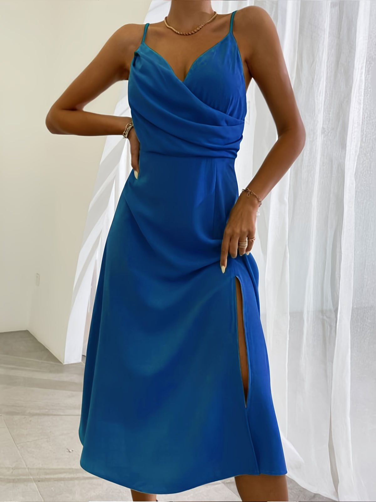V-Neck Slit Sling Dress Summer Fashion Sexy Slim Suspender Dresses