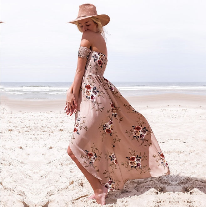 Boho Style Long Dress Women Off Shoulder Beach Summer Dresses
