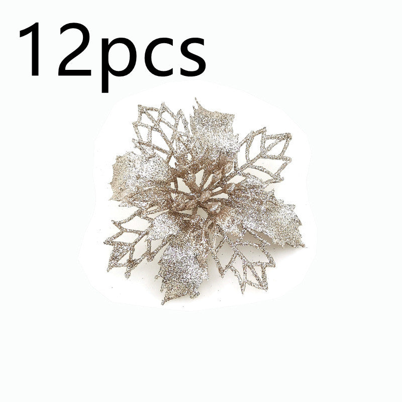 Christmas Glitter Artifical Flowers Tree Decorations for Home Fake