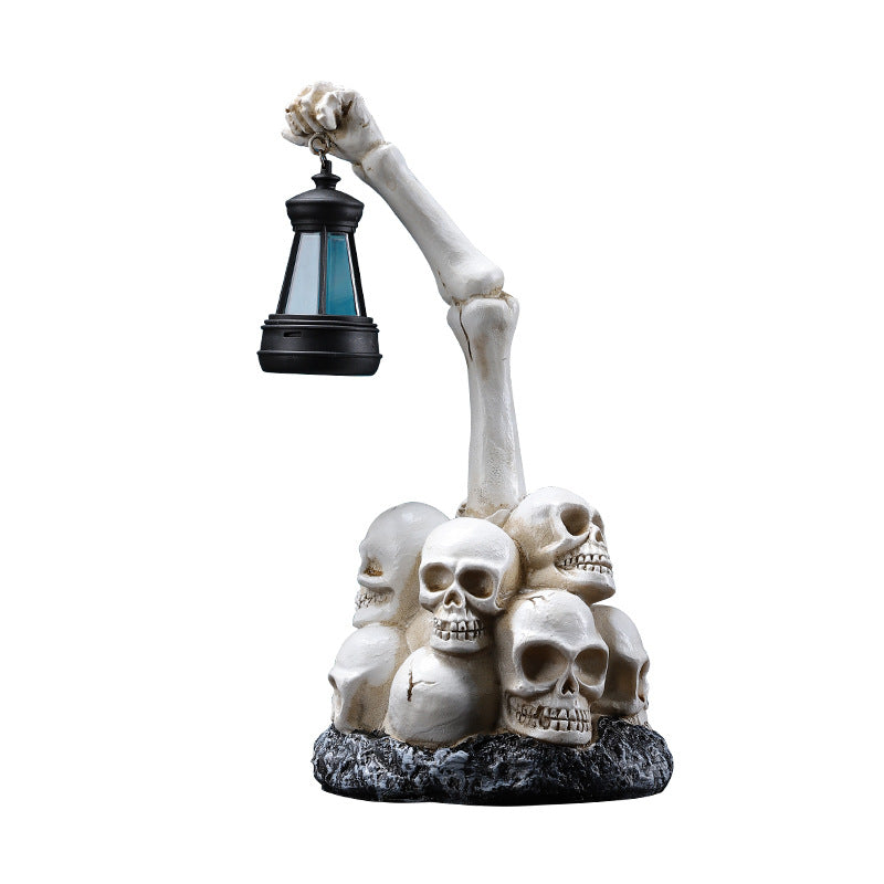 Halloween Resin Skull Lamp Decoration - Skeleton Lantern & Candle Holder