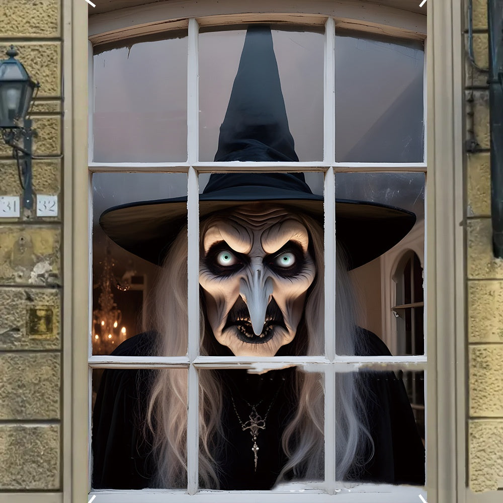 3D Holiday Halloween Horror Witch Window Cover Family Party Decoration