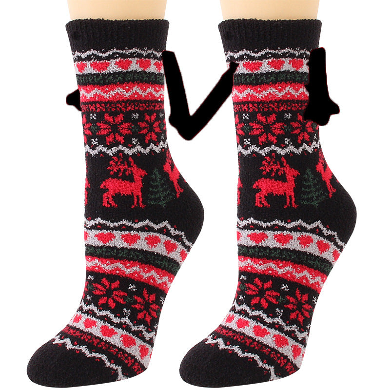 Christmas Supplies Magnetic Suction Hand in Couple Socks Coral Fleece