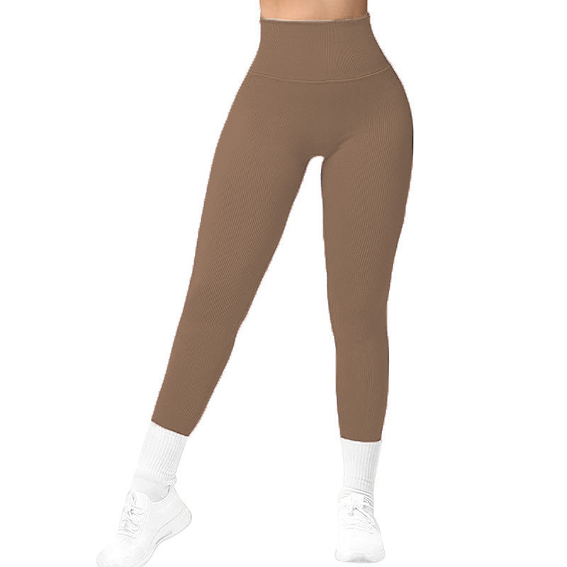 High Waist Seamless Leggings Threaded Knitted Fitness Pants Solid