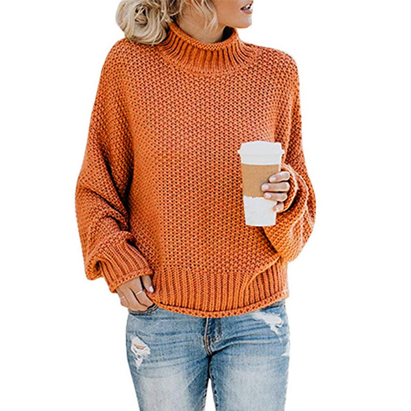 Solid Turtleneck Pullover Sweater Winter Fashion Casual Knitted