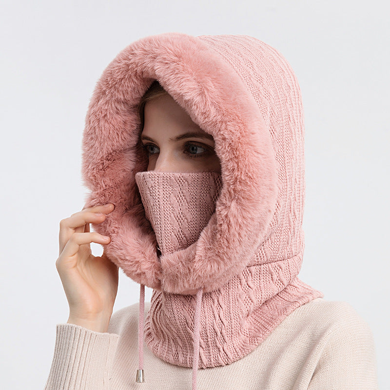 Winter Thick Plush Hat with Scarf Windproof Warm Knit Hats Hooded