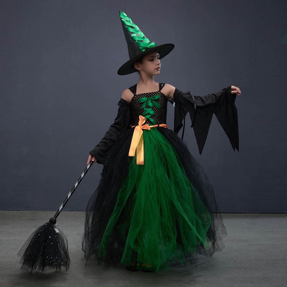 Girls’ Witch Costume Set – Green or Purple Halloween Dress