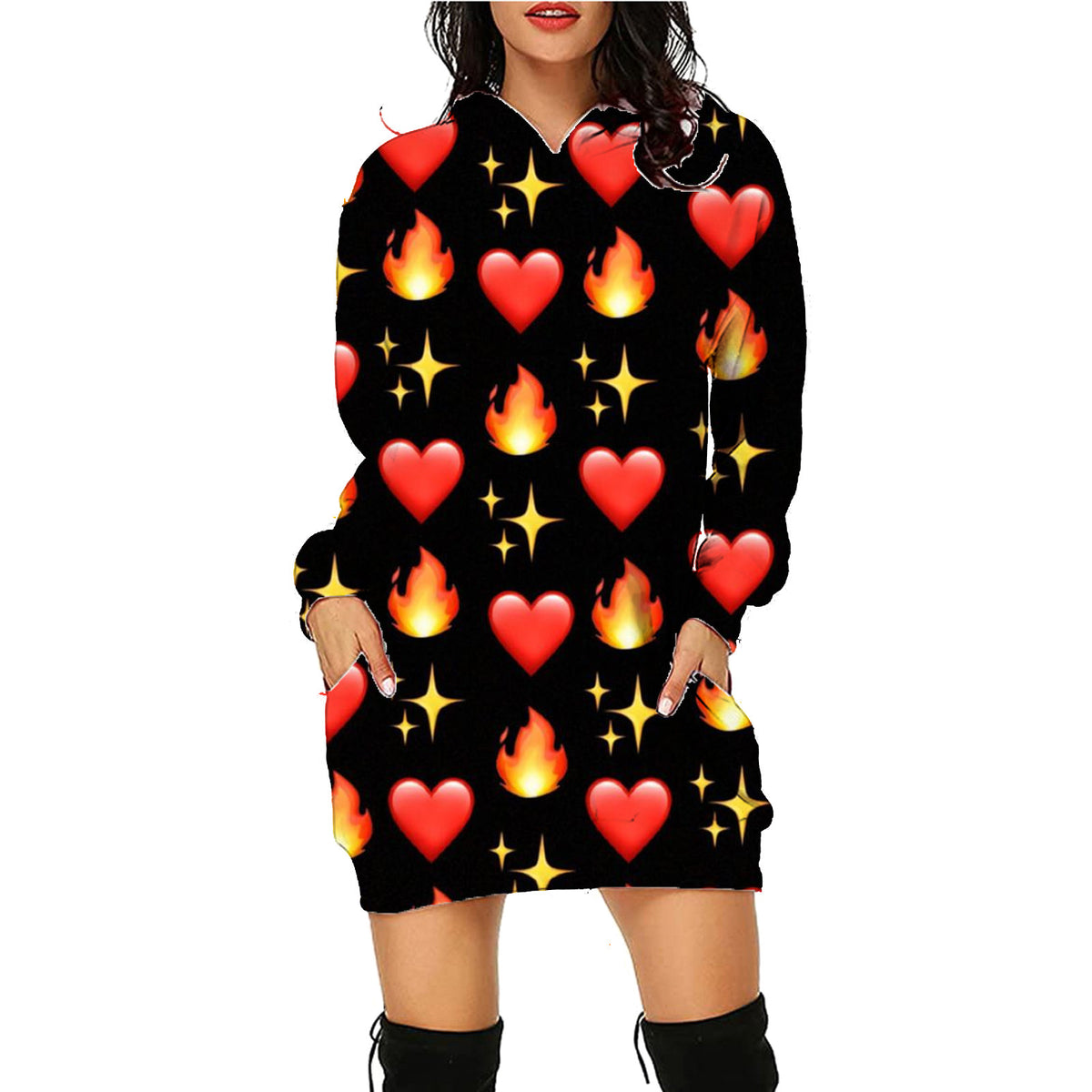 Halloween Print Long Hoodie with Pockets Sweater Sleeve Clothes Women