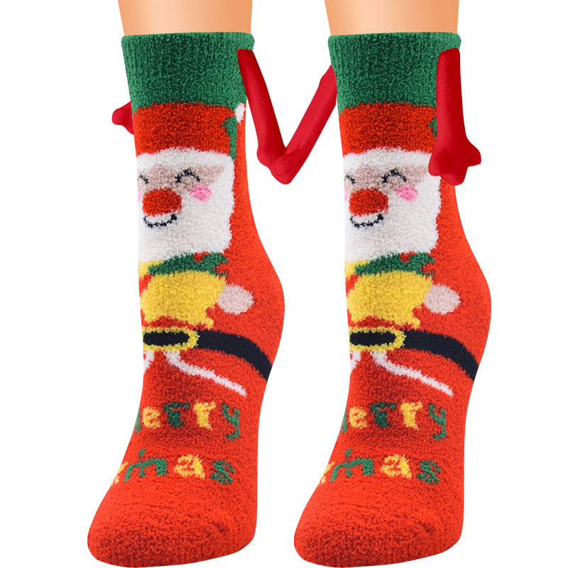 Christmas Supplies Magnetic Suction Hand in Couple Socks Coral Fleece