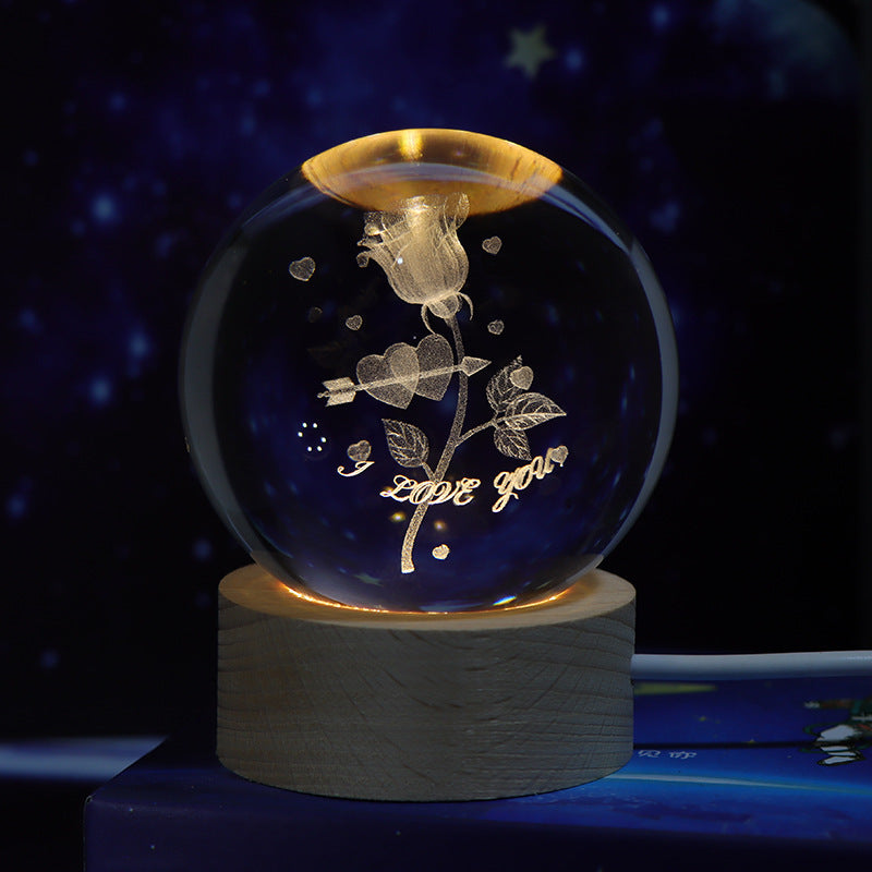 Starry Sky Planet Moon Crystal Ball Night Light - Galaxy Decor Lamp