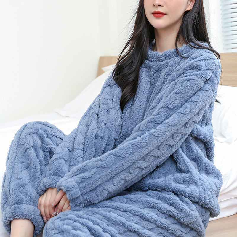 Winter Pajamas Sets Homewear Solid Color Loose Thickened Coral Velvet