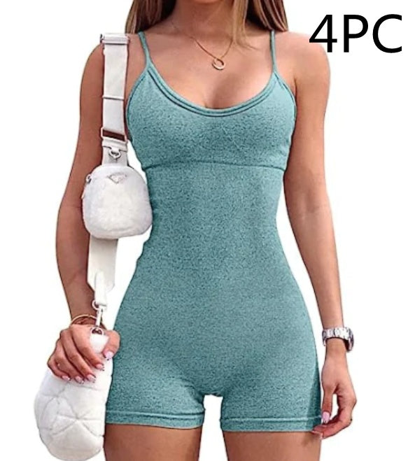 Spaghetti Strap Shorts Jumpsuit Sports Yoga Workout Tight Romper