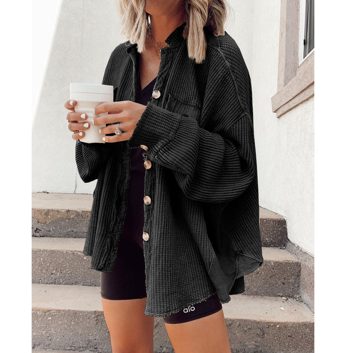 Button Shirt Jacket Women Lapel Long Sleeve Blouse Fashion Tops