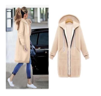 Hooded Long-Sleeved Winter Sweater Women's Jacket in a Long Thick
