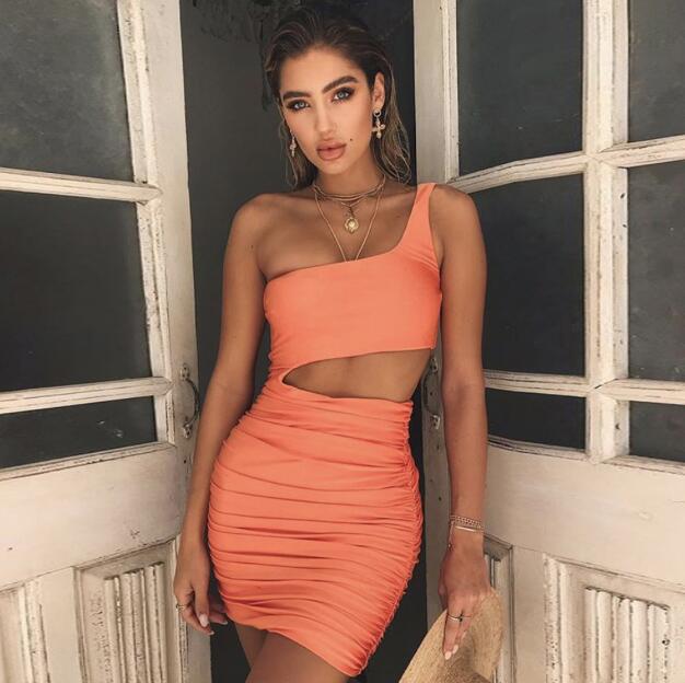 Slim One-Shoulder Short Dress Sexy Fashion Hollow Mini Dresses