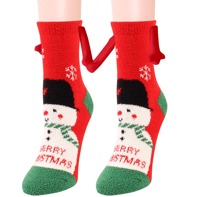 Christmas Supplies Magnetic Suction Hand in Couple Socks Coral Fleece