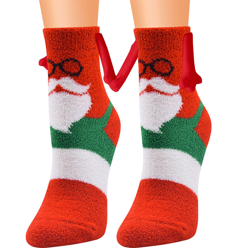 Christmas Supplies Magnetic Suction Hand in Couple Socks Coral Fleece