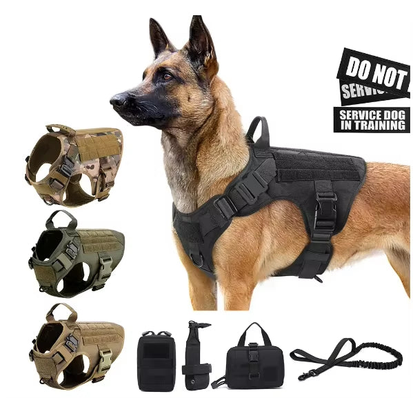 Tactical Dog Harness & Leash Set - 1000D Nylon Training Vest (Ships from US)
