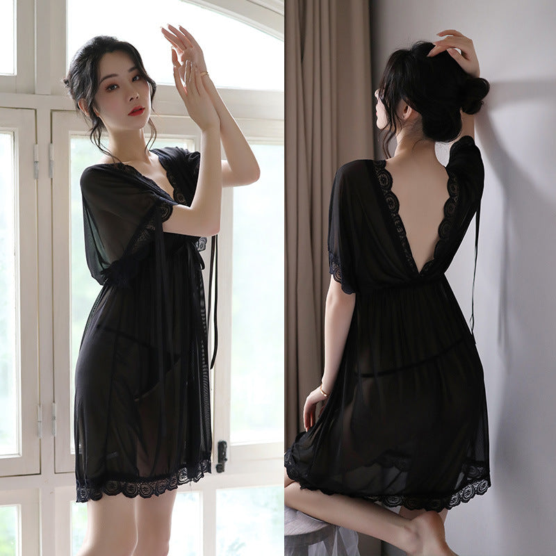 Women’s Silk Satin V-Neck Nightgown - Backless Sleep Shirt Nightwear