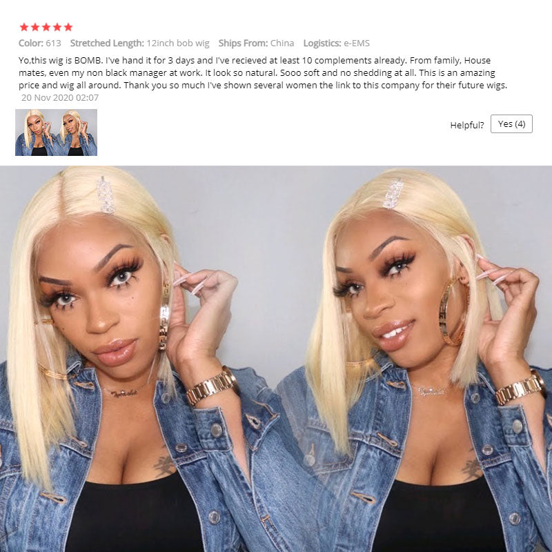 613 Blonde Bob Wig Short Straight Human Hair Wigs for Women