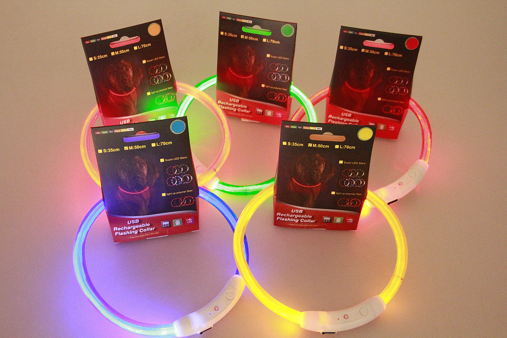 USB Rechargeable Light-Up Dog Collar - Glowing Fibre Optic Safety Necklace (Cut to Fit)