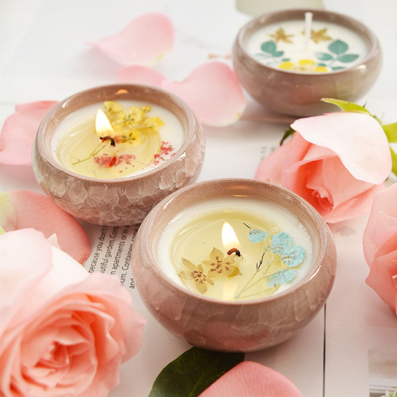 Ceramic Cup Scented Candle with Dried Flowers - Aromatherapy Gift