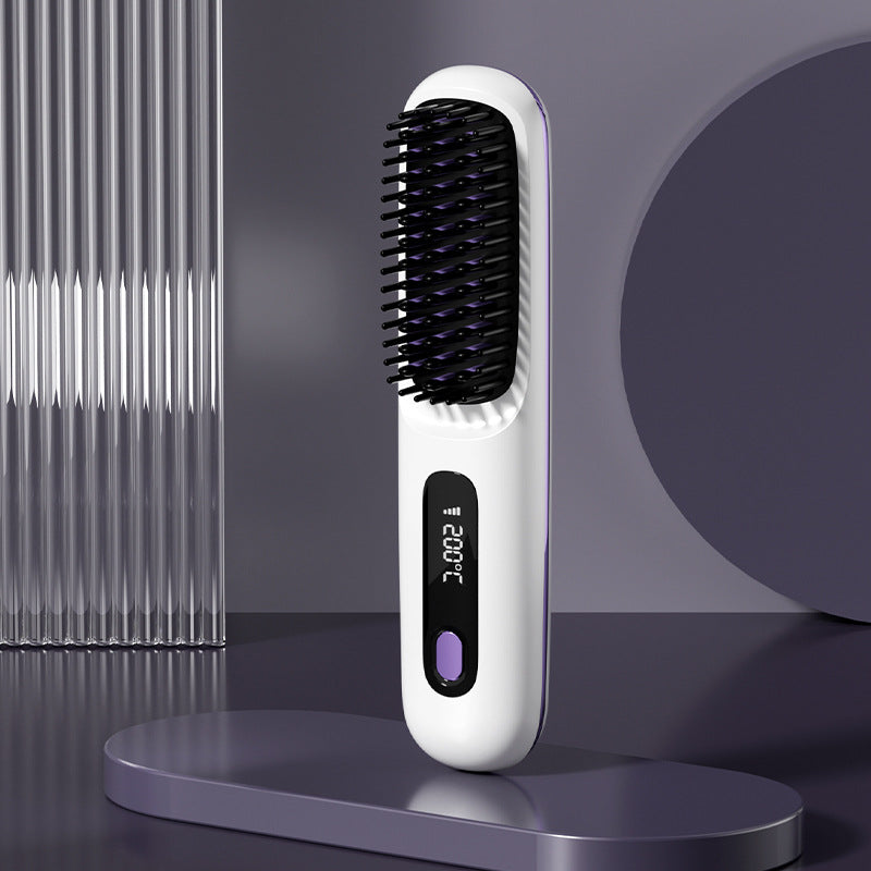 2-in-1 Straight Hair Comb Wireless Straightener Brush Fast Heating