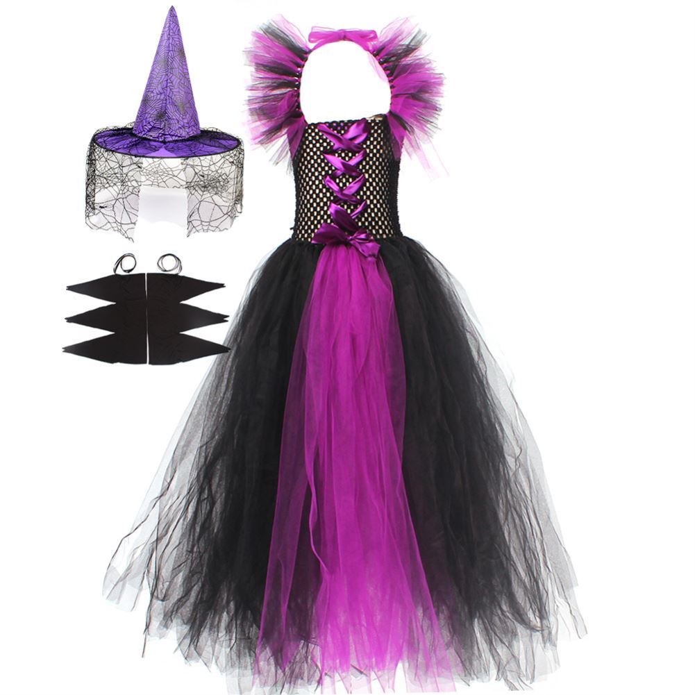 Girls’ Witch Costume Set – Green or Purple Halloween Dress
