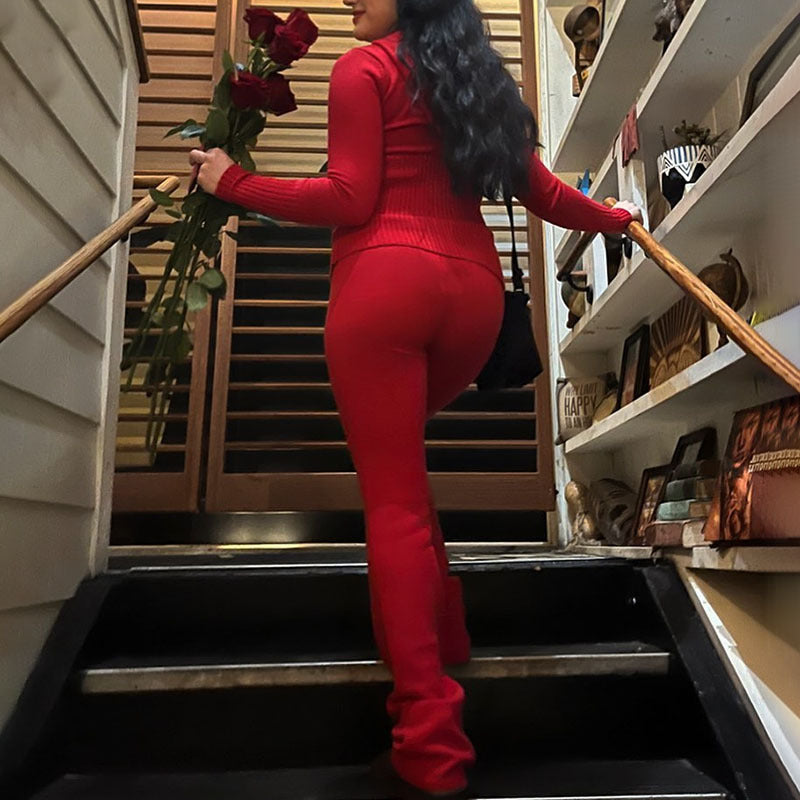 Hoodie Suit Sports Leisure Sexy Zip Long Sleeve Sweater and High